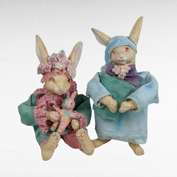 Vintage Pair of Silvestri Paper Mache and Ceramic Bunny Figurines - Picture 1 of 7